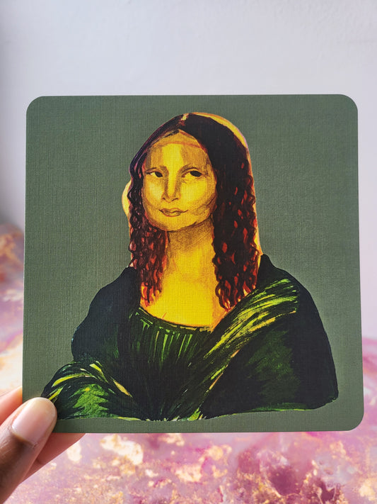 5x5 in. Watercolor Art Print from Stylized Master Study by Nightowl Doodles of Famous Leonardo DaVinci Painting “Mona Lisa,” Fine Art Print, Mixed Media Painting Print