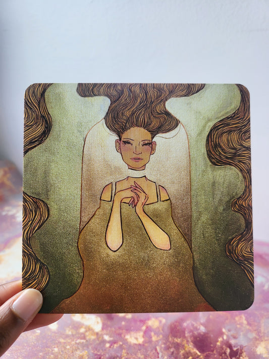 5x5 in. Watercolor Art Print from Stylized Master Study by Nightowl Doodles of Famous Gustav Klimt Painting “Lady in Gold,” Fine Art Print, Mixed Media Painting Print