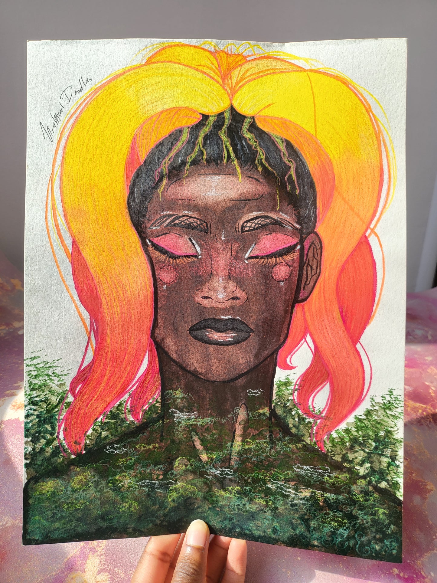 9x12 in. Original Watercolor Painting “Volcanic Eruption” by Nightowl Doodles, Not a Print, One-of-a-Kind Original Art