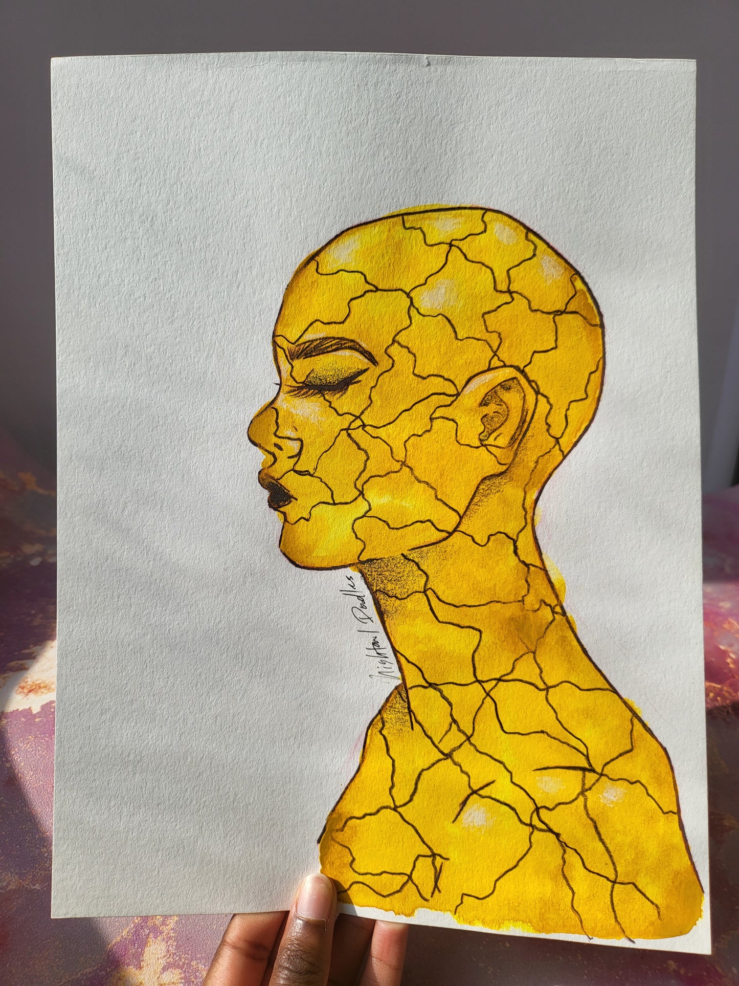 9x12 in. Original Watercolor Painting “Drought” by Nightowl Doodles, Not a Print, One-of-a-Kind Original Art