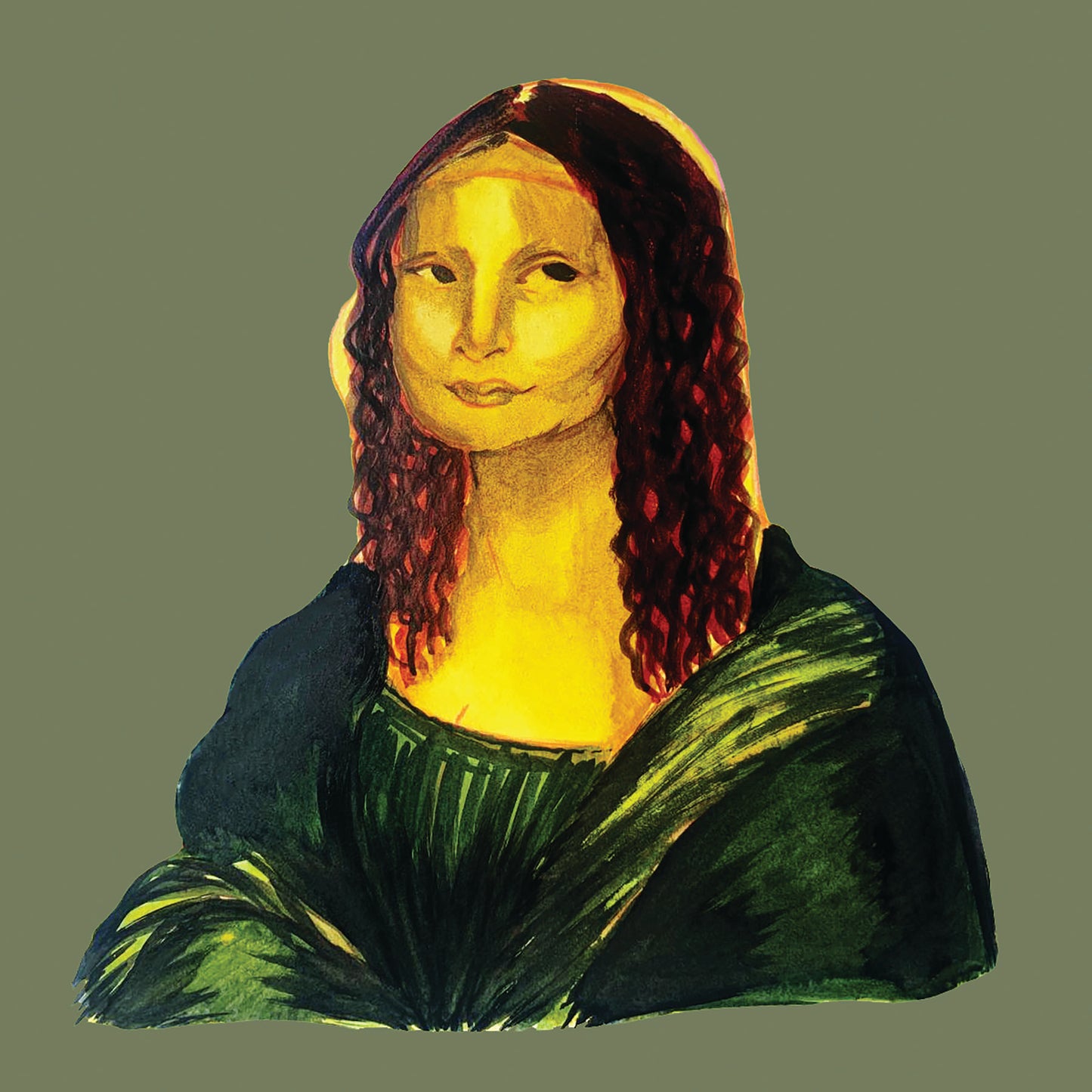 5x5 in. Watercolor Art Print from Stylized Master Study by Nightowl Doodles of Famous Leonardo DaVinci Painting “Mona Lisa,” Fine Art Print, Mixed Media Painting Print