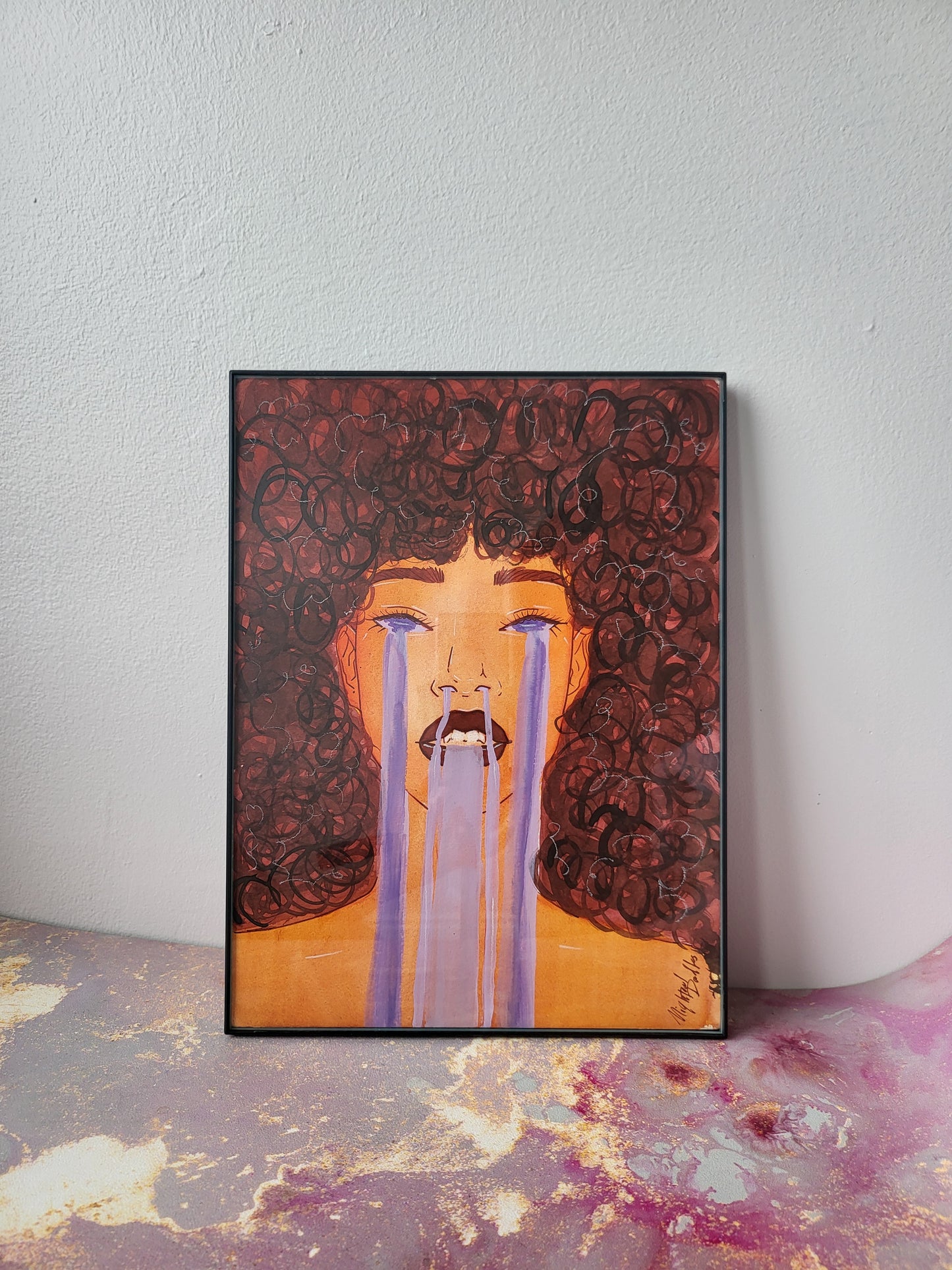 9x12 in. Original Watercolor Painting “Waterfall Tears” by Nightowl Doodles, Not a Print, One-of-a-Kind Original Art