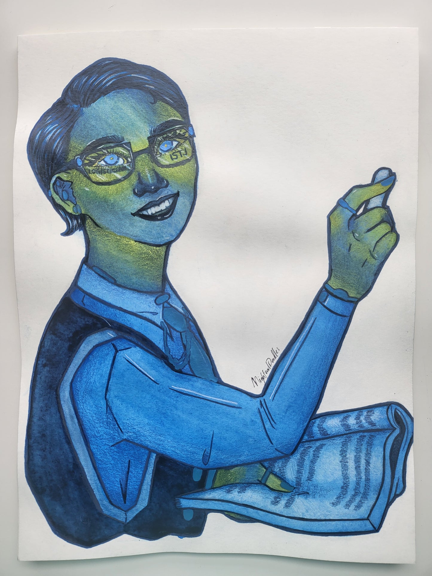 9x12 in. Original Watercolor Painting “Logistician” by Nightowl Doodles, Not a Print, One-of-a-Kind Original Art