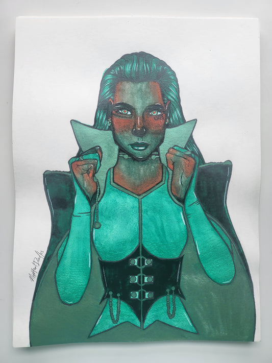 9x12 in. Original Watercolor Painting “Protagonist” by Nightowl Doodles, Not a Print, One-of-a-Kind Original Art