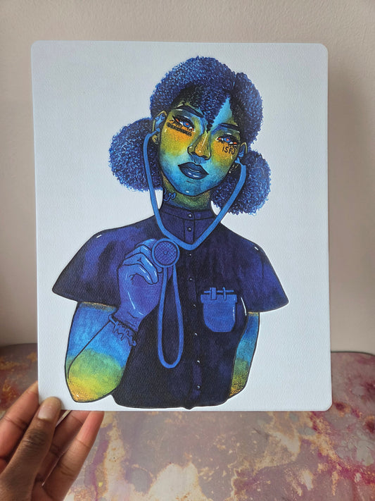 8x10 in. Watercolor Art Print from Original Painting “Defender” by Nightowl Doodles, Fine Art Print, Mixed Media Painting Print