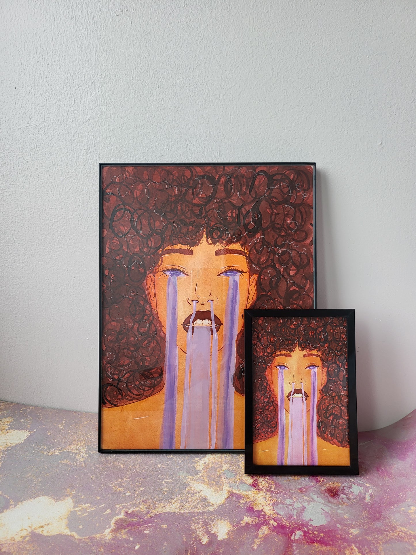 9x12 in. Original Watercolor Painting “Waterfall Tears” by Nightowl Doodles, Not a Print, One-of-a-Kind Original Art