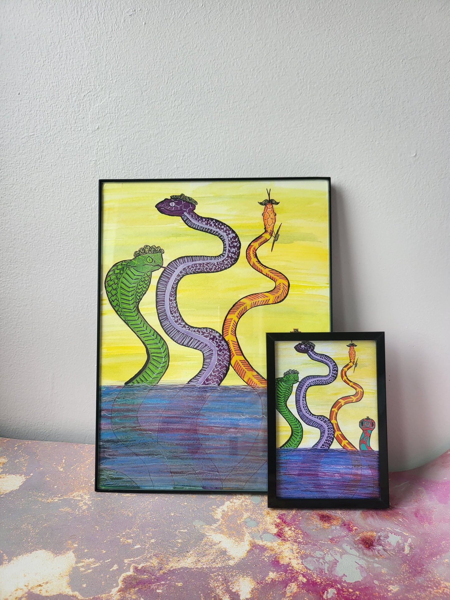 9x12 in. Original Watercolor Painting “Snakes” by Nightowl Doodles, Not a Print, One-of-a-Kind Original Art