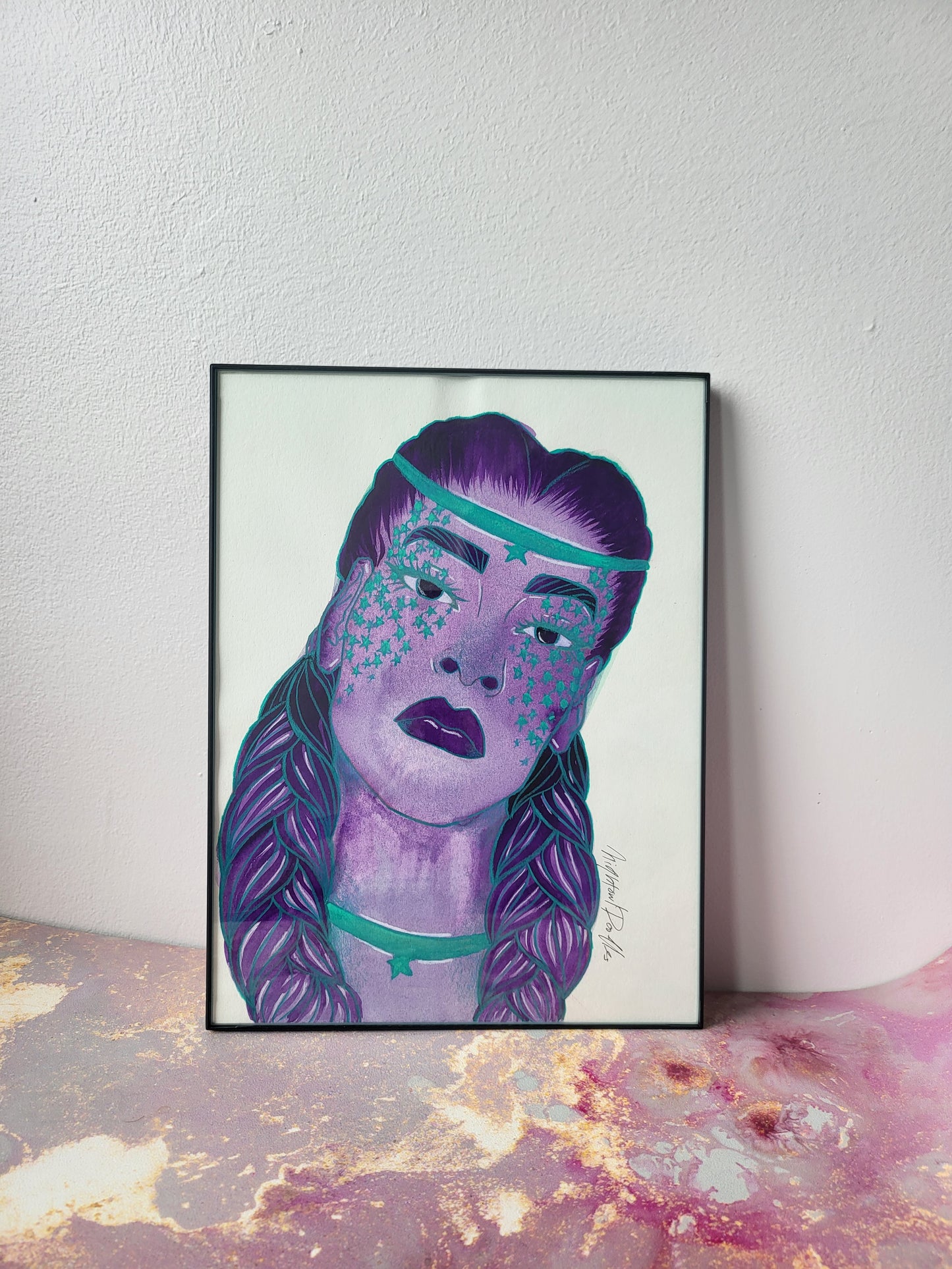 9x12 in. Original Watercolor Painting “Double Braids” by Nightowl Doodles, Not a Print, One-of-a-Kind Original Art