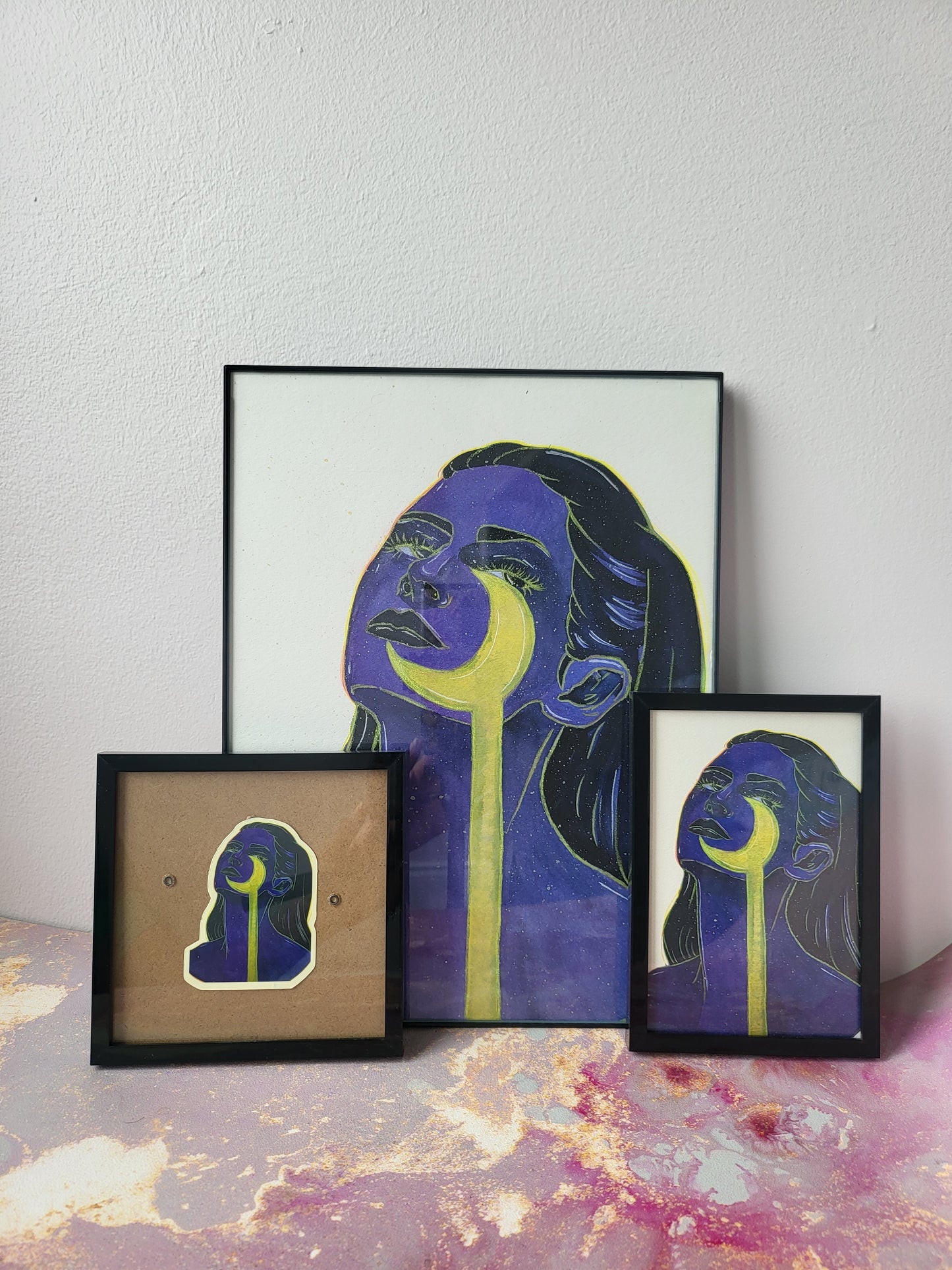 2x3 in. Matte Sticker of Original Watercolor Painting “Dripping Moon” by Nightowl Doodles, Fine Art Sticker, Mixed Media Painting Sticker