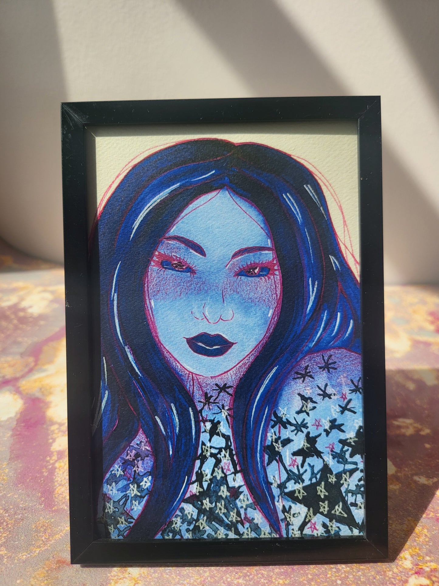 4x6 in. Watercolor Art Print from Original Painting “Star Girl” by Nightowl Doodles, Fine Art Print, Mixed Media Painting Print