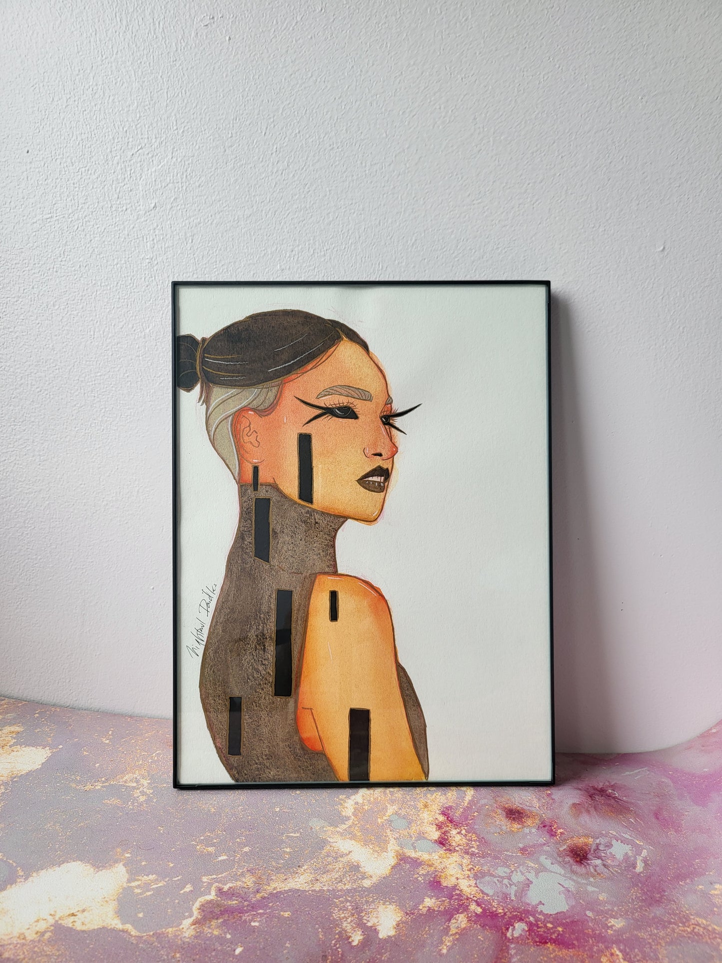 9x12 in. Original Watercolor Painting “Black Eyes” by Nightowl Doodles, Not a Print, One-of-a-Kind Original Art