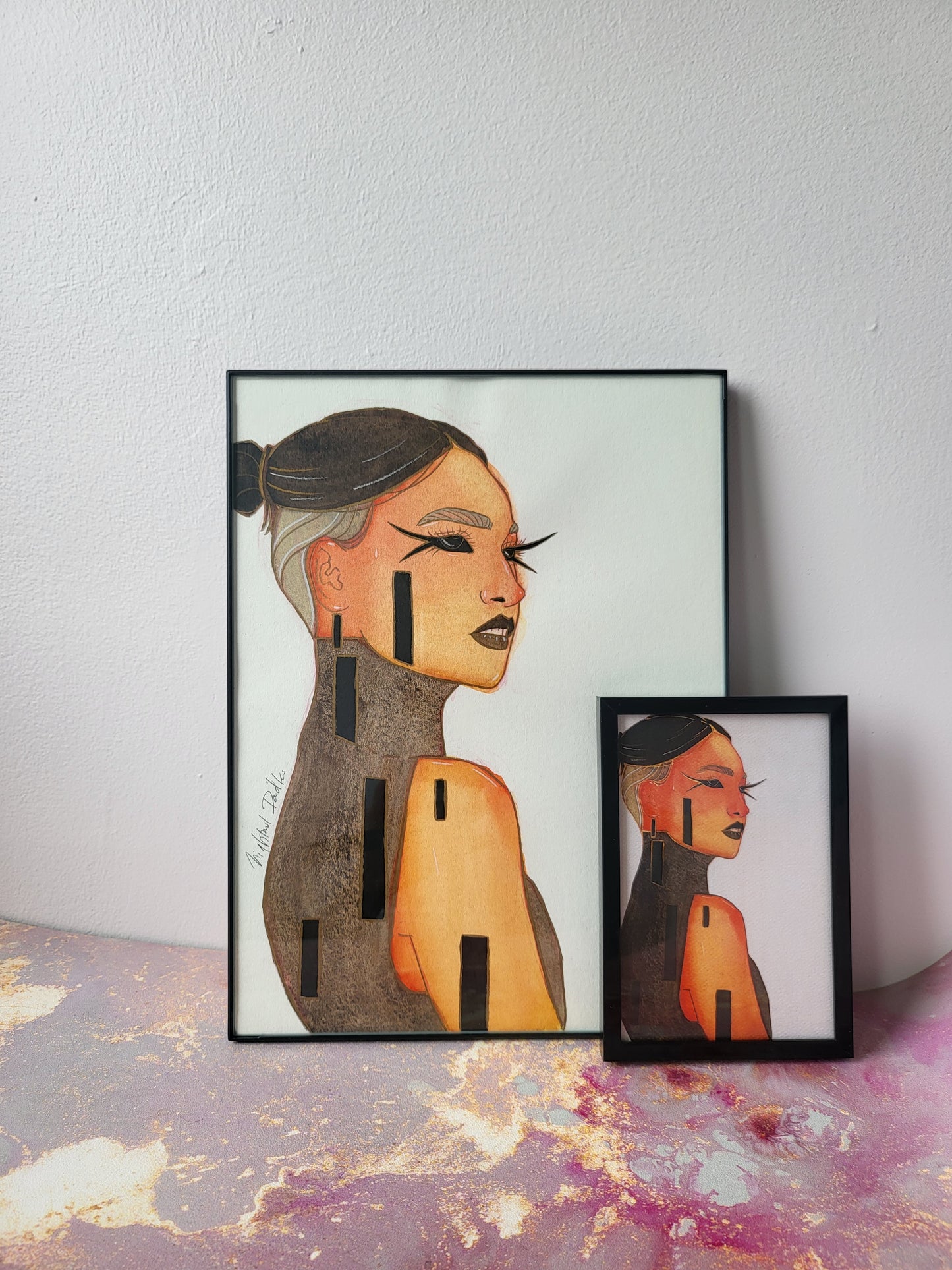 9x12 in. Original Watercolor Painting “Black Eyes” by Nightowl Doodles, Not a Print, One-of-a-Kind Original Art