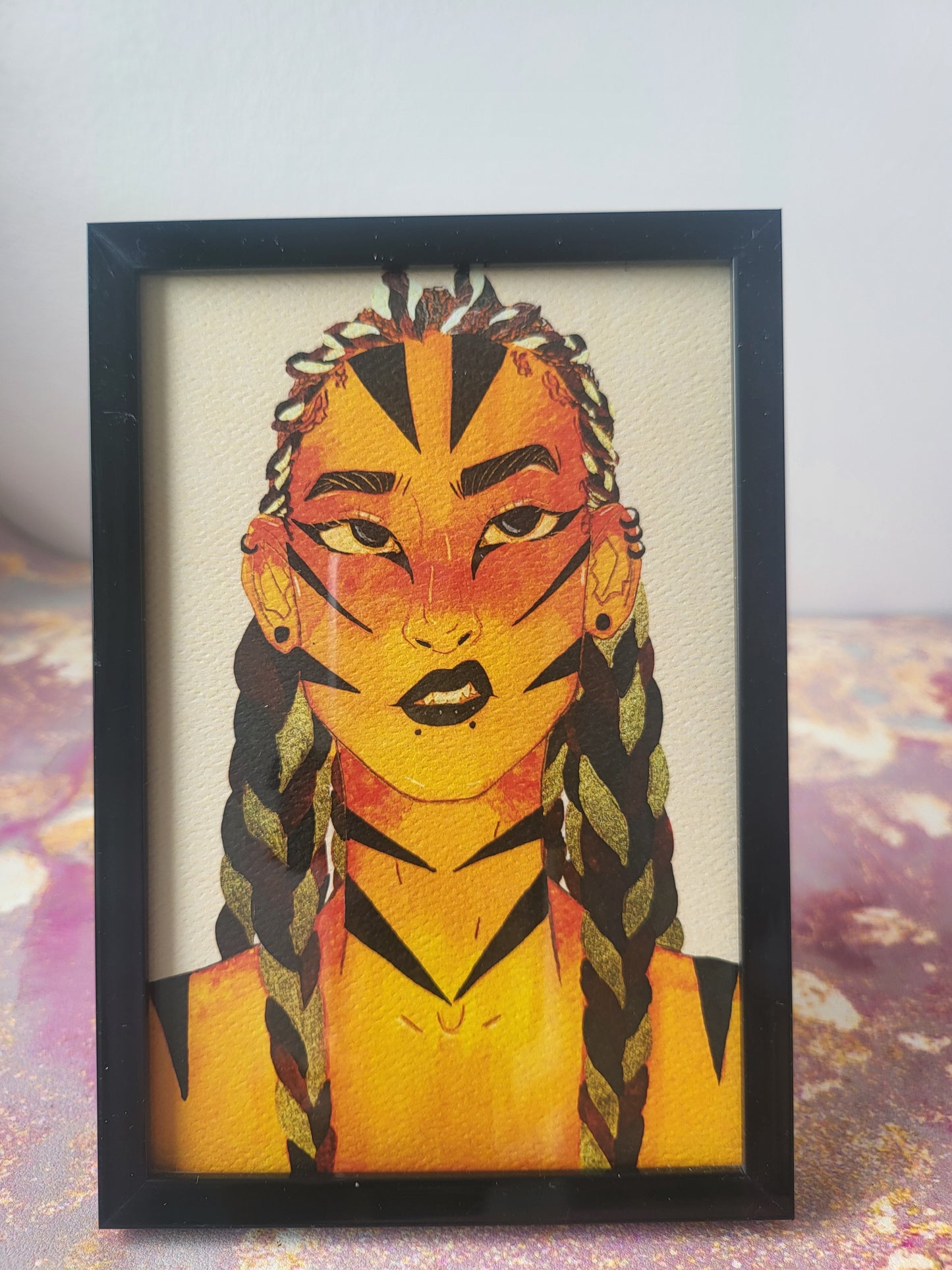 4x6 in. Watercolor Art Print from Original Painting “Tiger Girl” by Nightowl Doodles, Fine Art Print, Mixed Media Painting Print