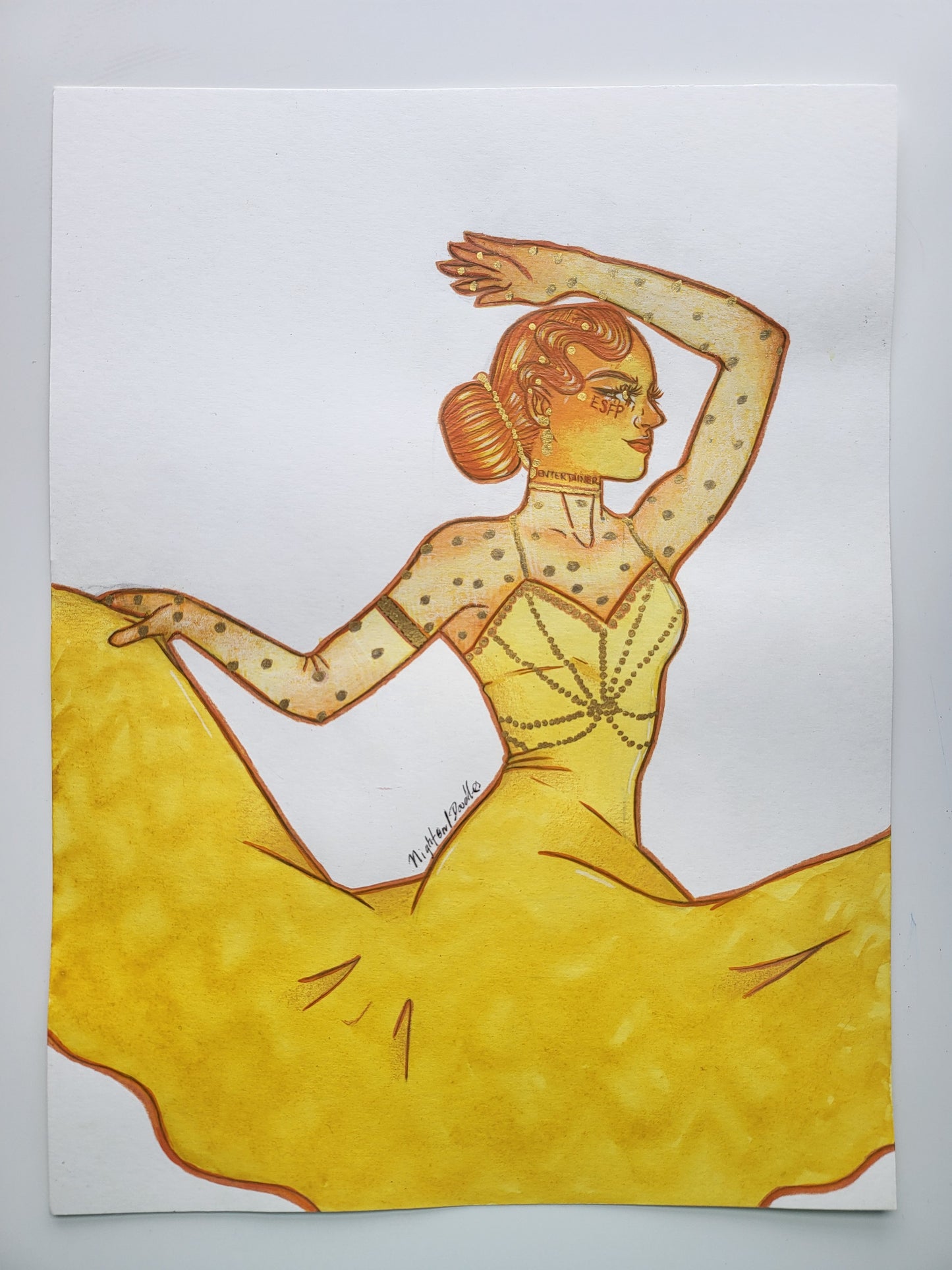 9x12 in. Original Watercolor Painting “Entertainer” by Nightowl Doodles, Not a Print, One-of-a-Kind Original Art