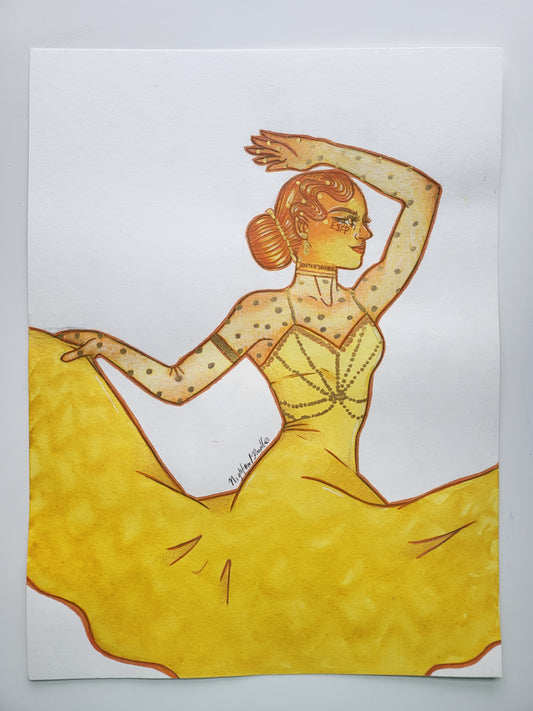 9x12 in. Original Watercolor Painting “Entertainer” by Nightowl Doodles, Not a Print, One-of-a-Kind Original Art