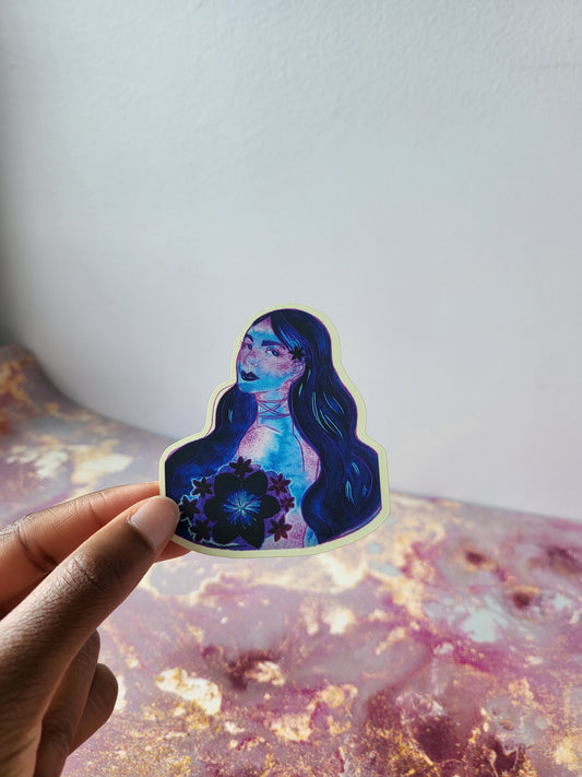 3x3 in. Matte Sticker of Original Watercolor Painting “Flower Girl” by Nightowl Doodles, Fine Art Sticker, Mixed Media Painting Sticker