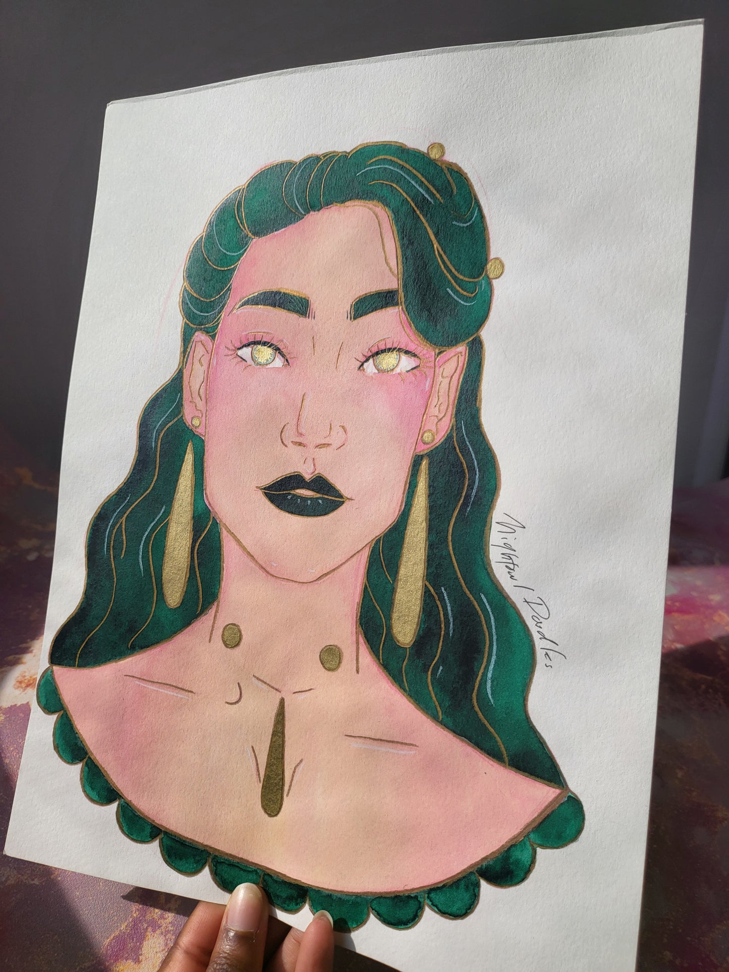 9x12 in. Original Watercolor Painting “Vintage” by Nightowl Doodles, Not a Print, One-of-a-Kind Original Art