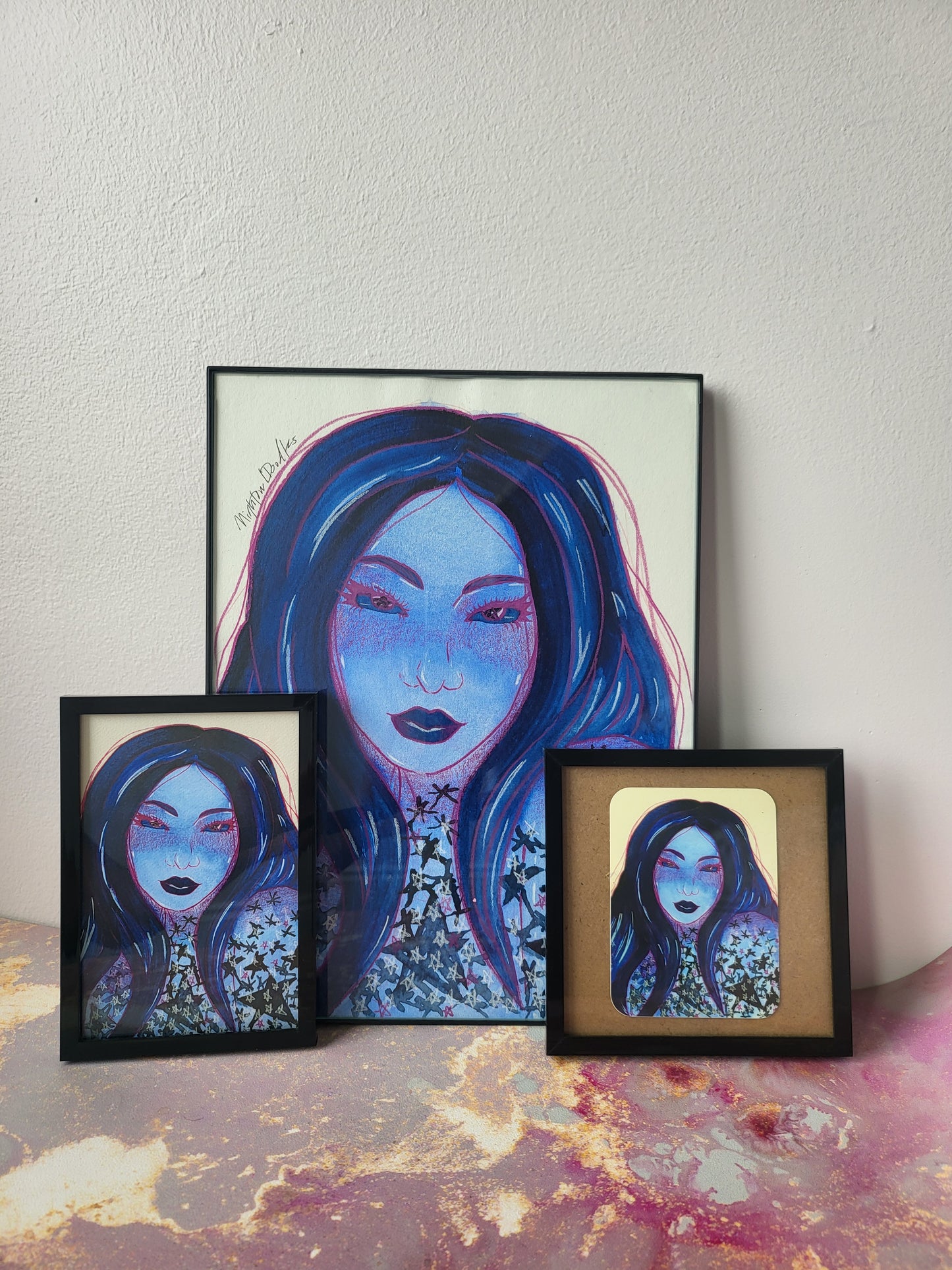 4x6 in. Watercolor Art Print from Original Painting “Star Girl” by Nightowl Doodles, Fine Art Print, Mixed Media Painting Print