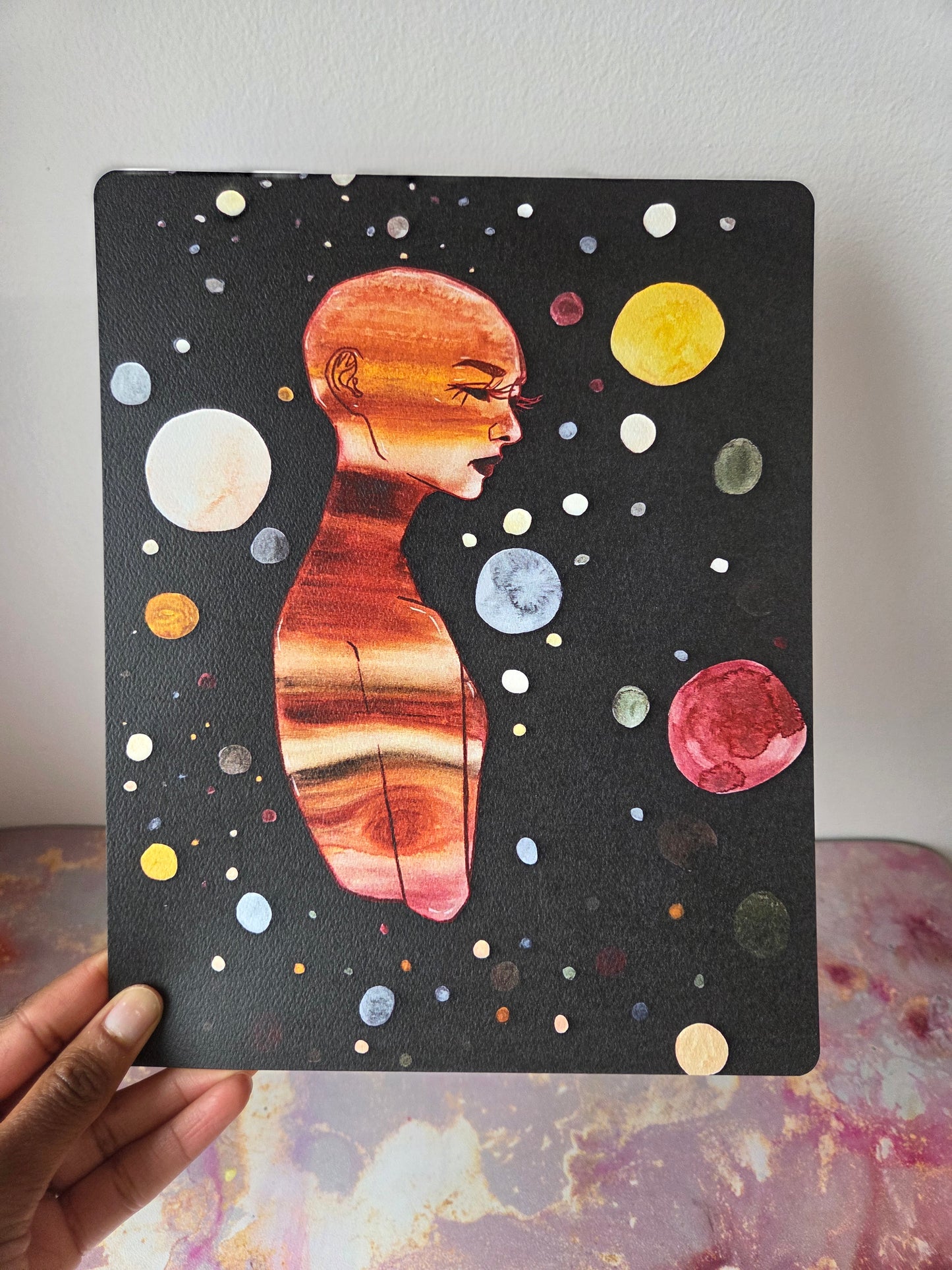 8x10 in. Watercolor Art Print from Original Painting “Jupiter” by Nightowl Doodles, Fine Art Print, Mixed Media Painting Print