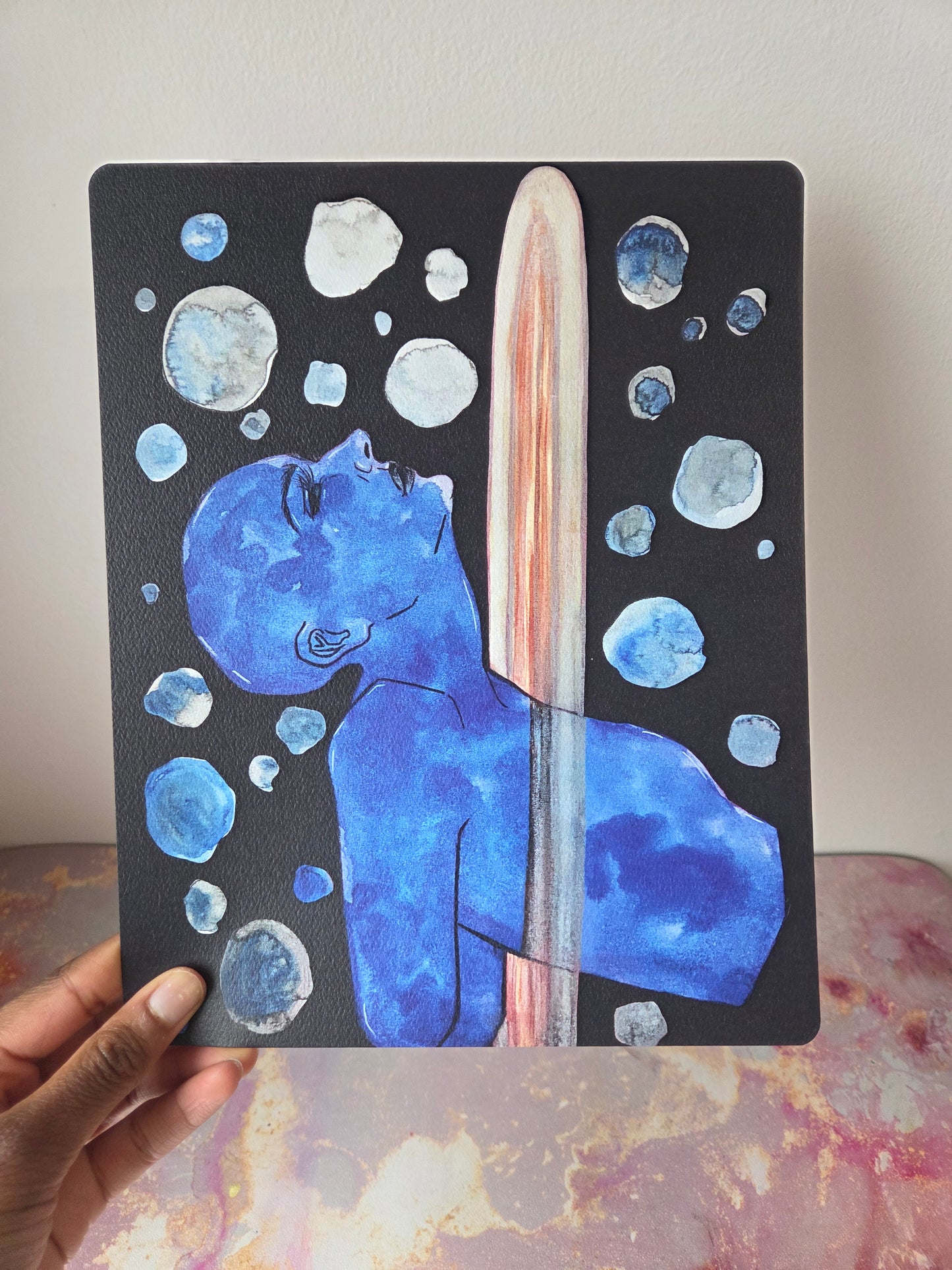 8x10 in. Watercolor Art Print from Original Painting “Uranus” by Nightowl Doodles, Fine Art Print, Mixed Media Painting Print