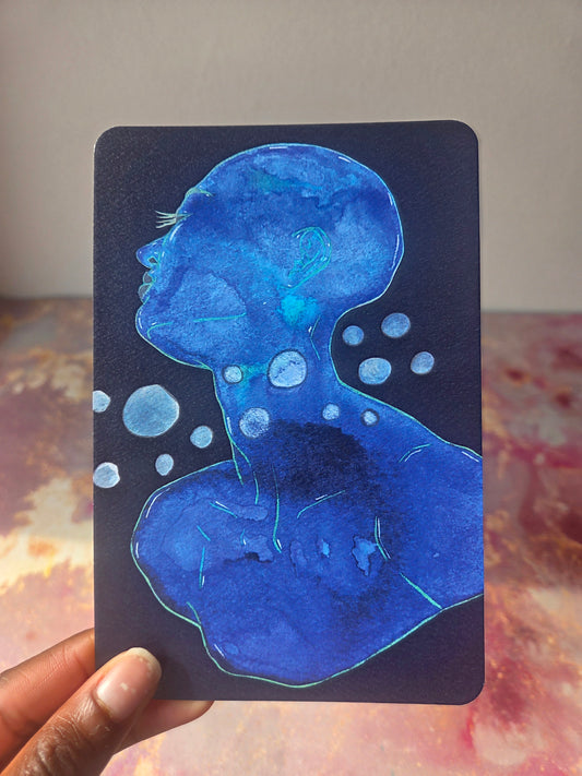 4x6 in. Watercolor Art Print from Original Painting “Neptune” by Nightowl Doodles, Fine Art Print, Mixed Media Painting Print