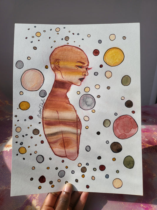 9x12 in. Original Watercolor Painting “Jupiter” by Nightowl Doodles, Not a Print, One-of-a-Kind Original Art