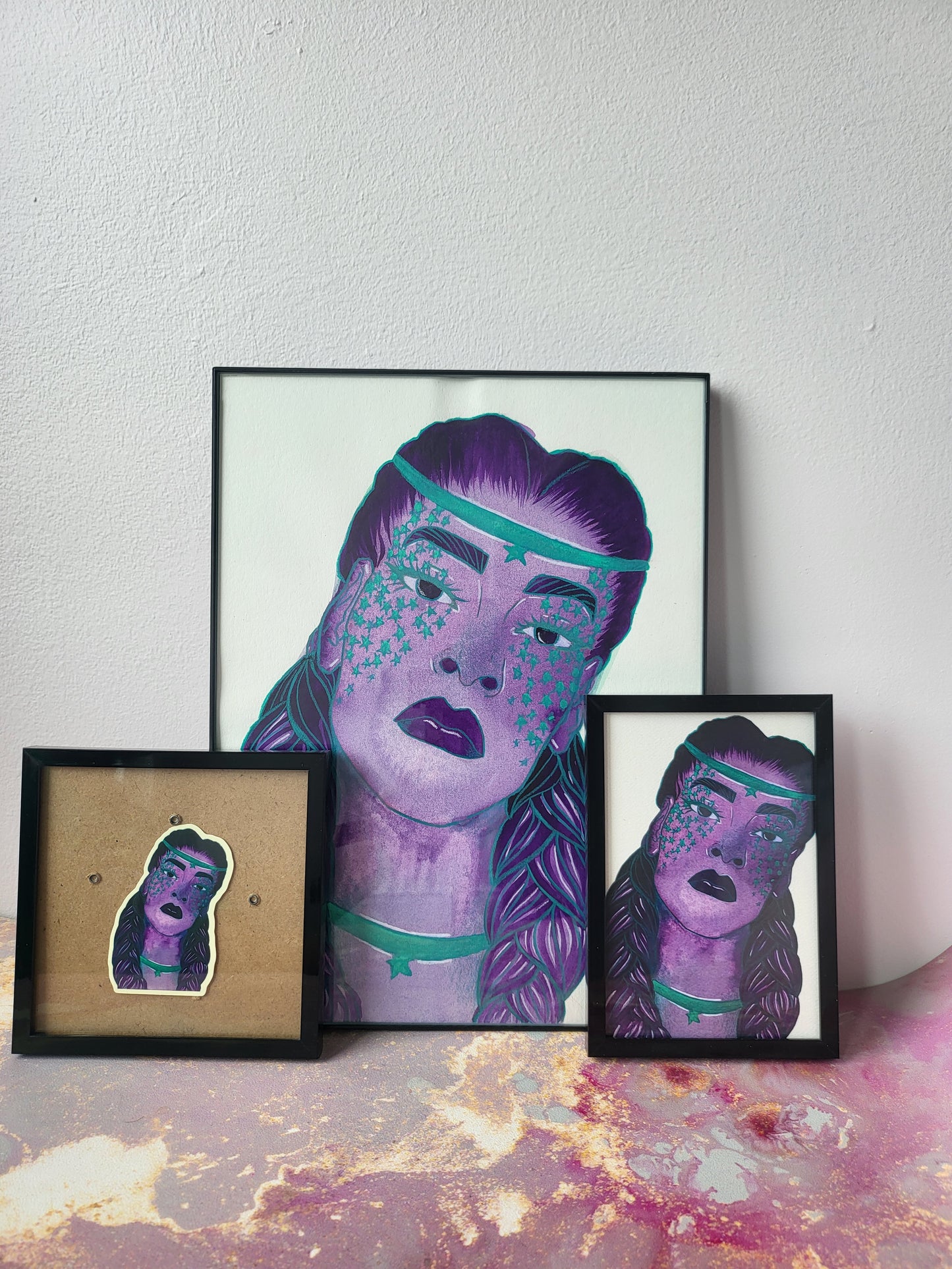 4x6 in. Watercolor Art Print from Original Painting “Double Braids” by Nightowl Doodles, Fine Art Print, Mixed Media Painting Print