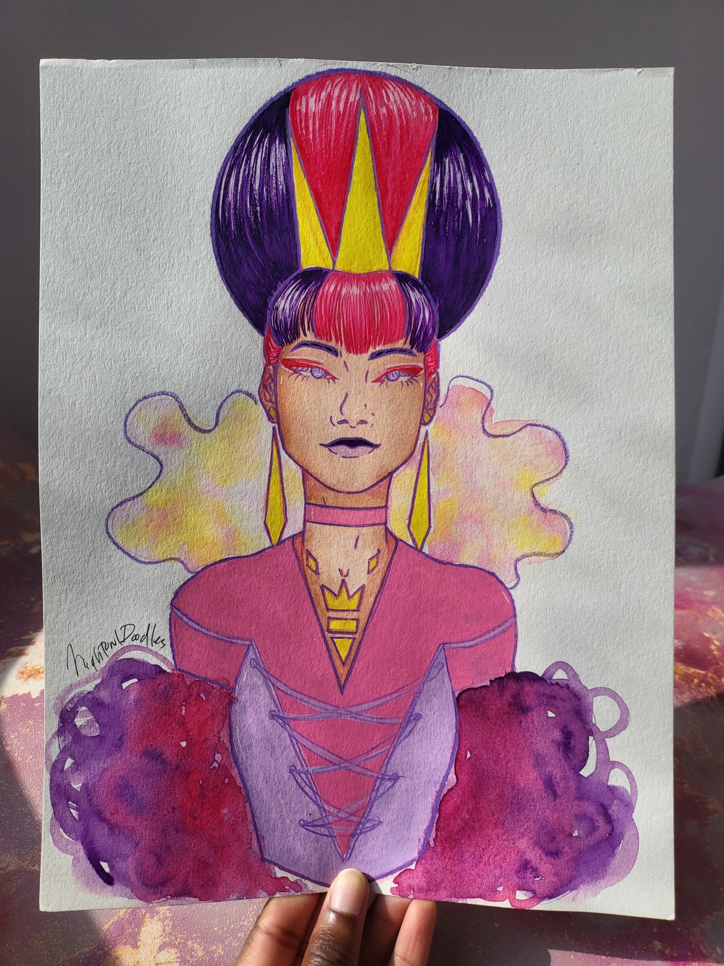 9x12 in. Original Watercolor Painting “Pretty Princess” by Nightowl Doodles, Not a Print, One-of-a-Kind Original Art