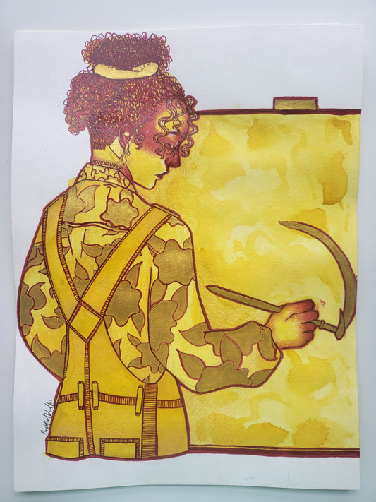 9x12 in. Original Watercolor Painting “Adventurer” by Nightowl Doodles, Not a Print, One-of-a-Kind Original Art