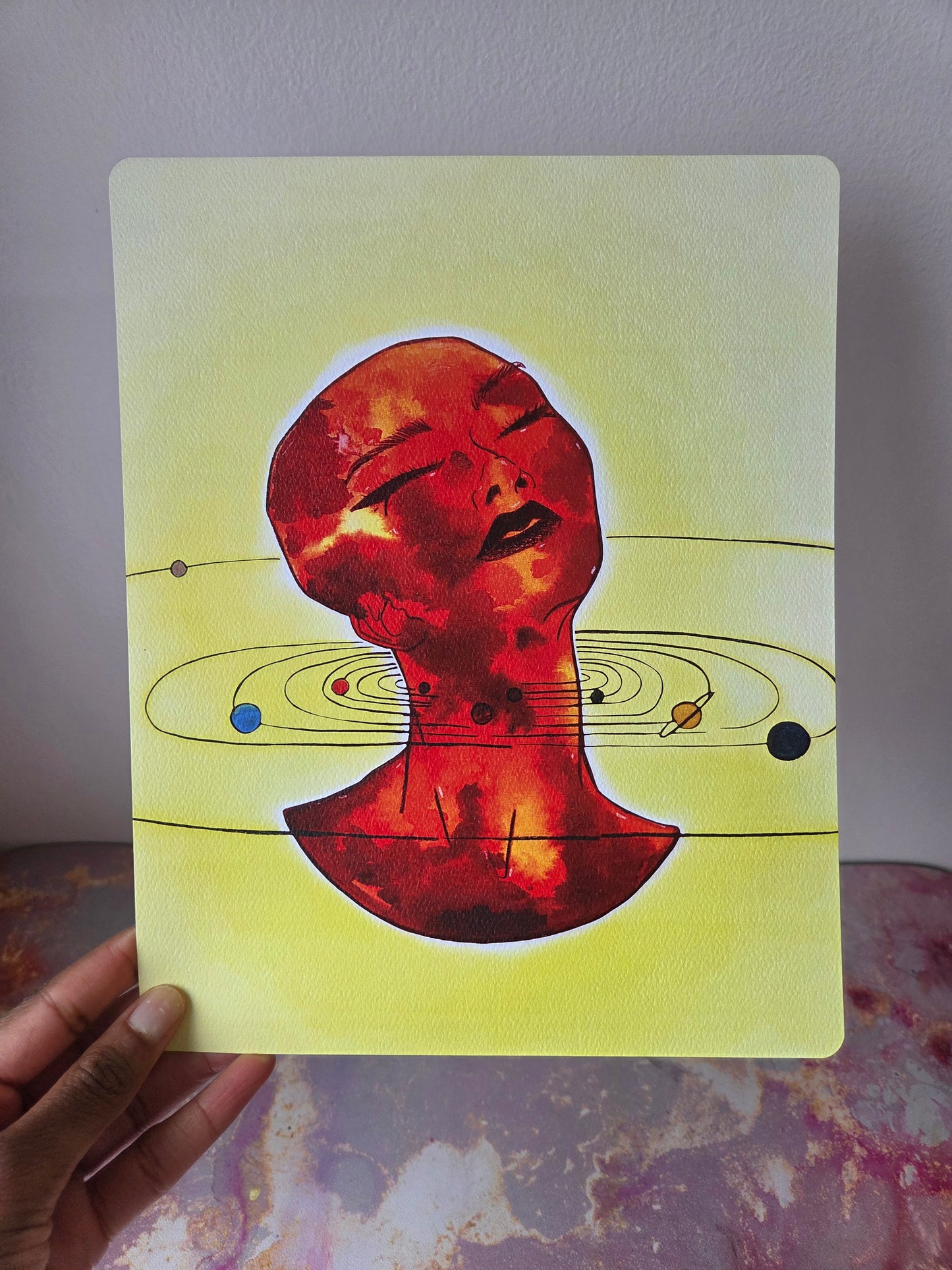 8x10 in. Watercolor Art Print from Original Painting “The Sun” by Nightowl Doodles, Fine Art Print, Mixed Media Painting Print