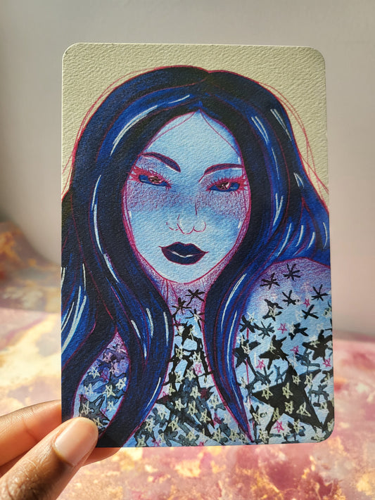 4x6 in. Watercolor Art Print from Original Painting “Star Girl” by Nightowl Doodles, Fine Art Print, Mixed Media Painting Print