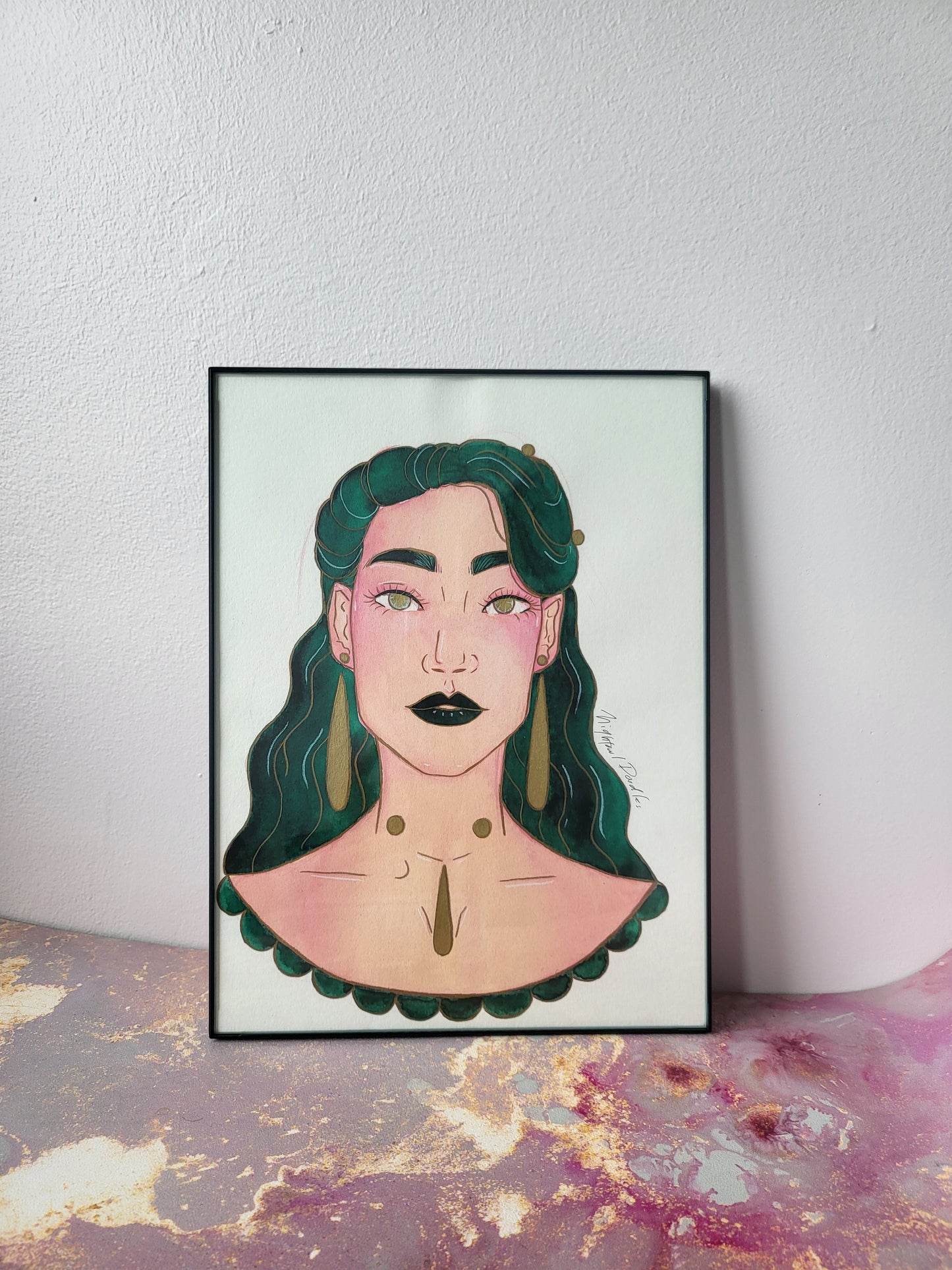 9x12 in. Original Watercolor Painting “Vintage” by Nightowl Doodles, Not a Print, One-of-a-Kind Original Art