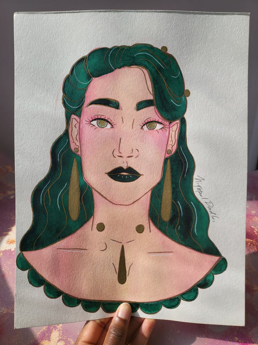 9x12 in. Original Watercolor Painting “Vintage” by Nightowl Doodles, Not a Print, One-of-a-Kind Original Art