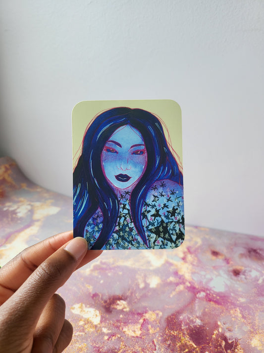 3x4 in. Matte Sticker of Original Watercolor Painting “Star Girl” by Nightowl Doodles, Fine Art Sticker, Mixed Media Painting Sticker