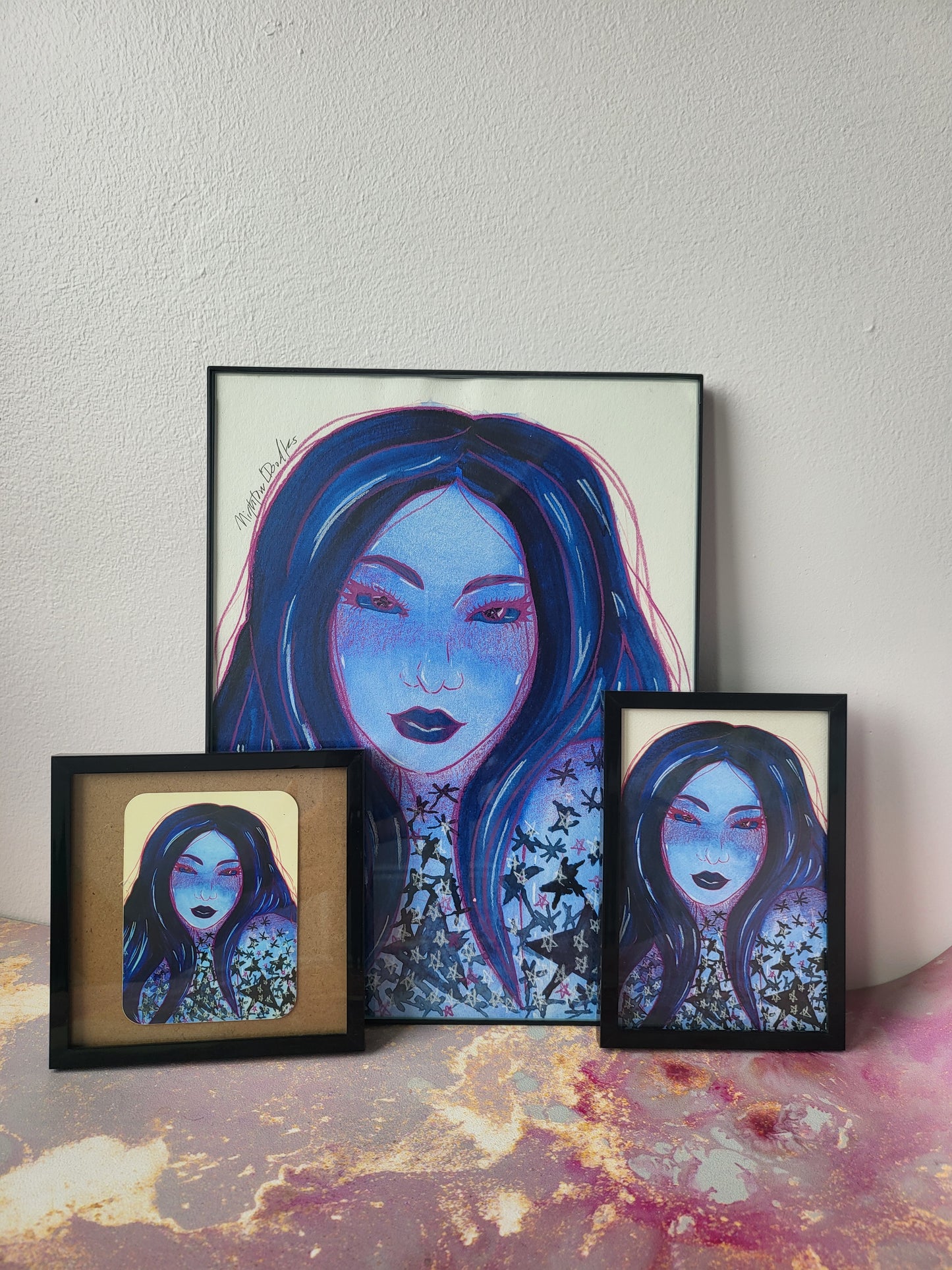 3x4 in. Matte Sticker of Original Watercolor Painting “Star Girl” by Nightowl Doodles, Fine Art Sticker, Mixed Media Painting Sticker