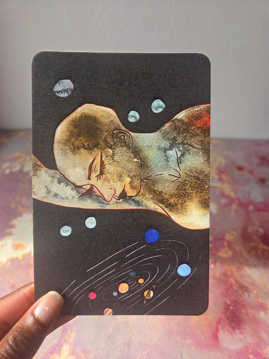 4x6 in. Watercolor Art Print from Original Painting “Pluto” by Nightowl Doodles, Fine Art Print, Mixed Media Painting Print