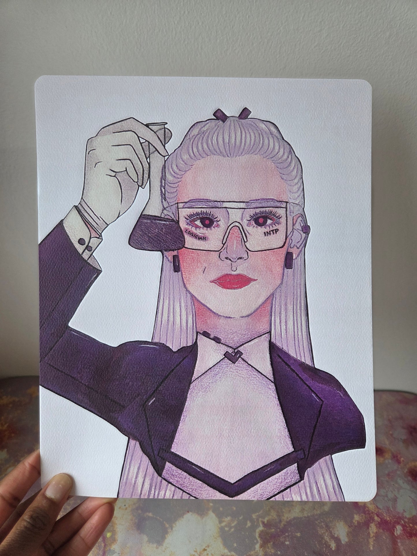 8x10 in. Watercolor Art Print from Original Painting “Logician” by Nightowl Doodles, Fine Art Print, Mixed Media Painting Print