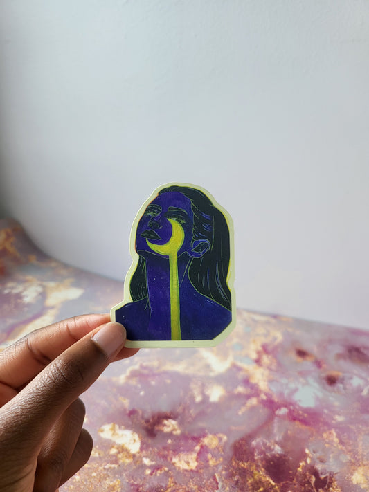 2x3 in. Matte Sticker of Original Watercolor Painting “Dripping Moon” by Nightowl Doodles, Fine Art Sticker, Mixed Media Painting Sticker