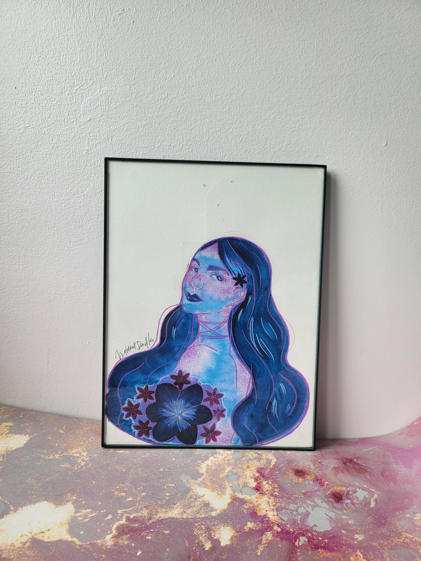 9x12 in. Original Watercolor Painting “Flower Girl” by Nightowl Doodles, Not a Print, One-of-a-Kind Original Art