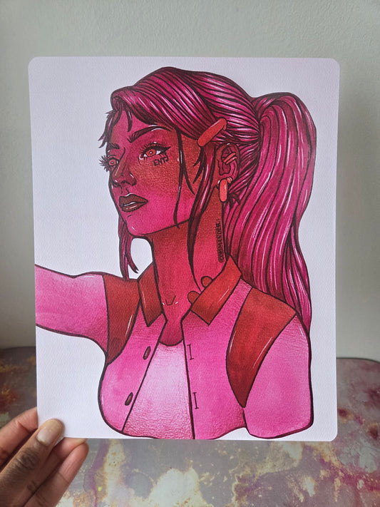 8x10 in. Watercolor Art Print from Original Painting “Commander” by Nightowl Doodles, Fine Art Print, Mixed Media Painting Print