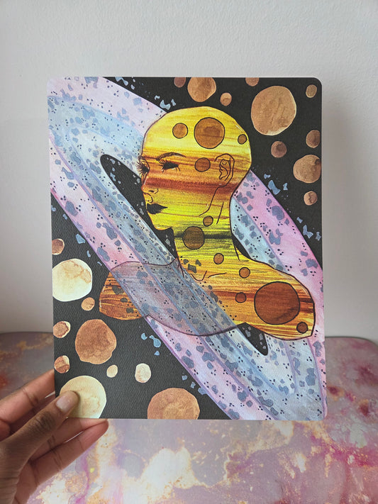 8x10 in. Watercolor Art Print from Original Painting “Saturn” by Nightowl Doodles, Fine Art Print, Mixed Media Painting Print