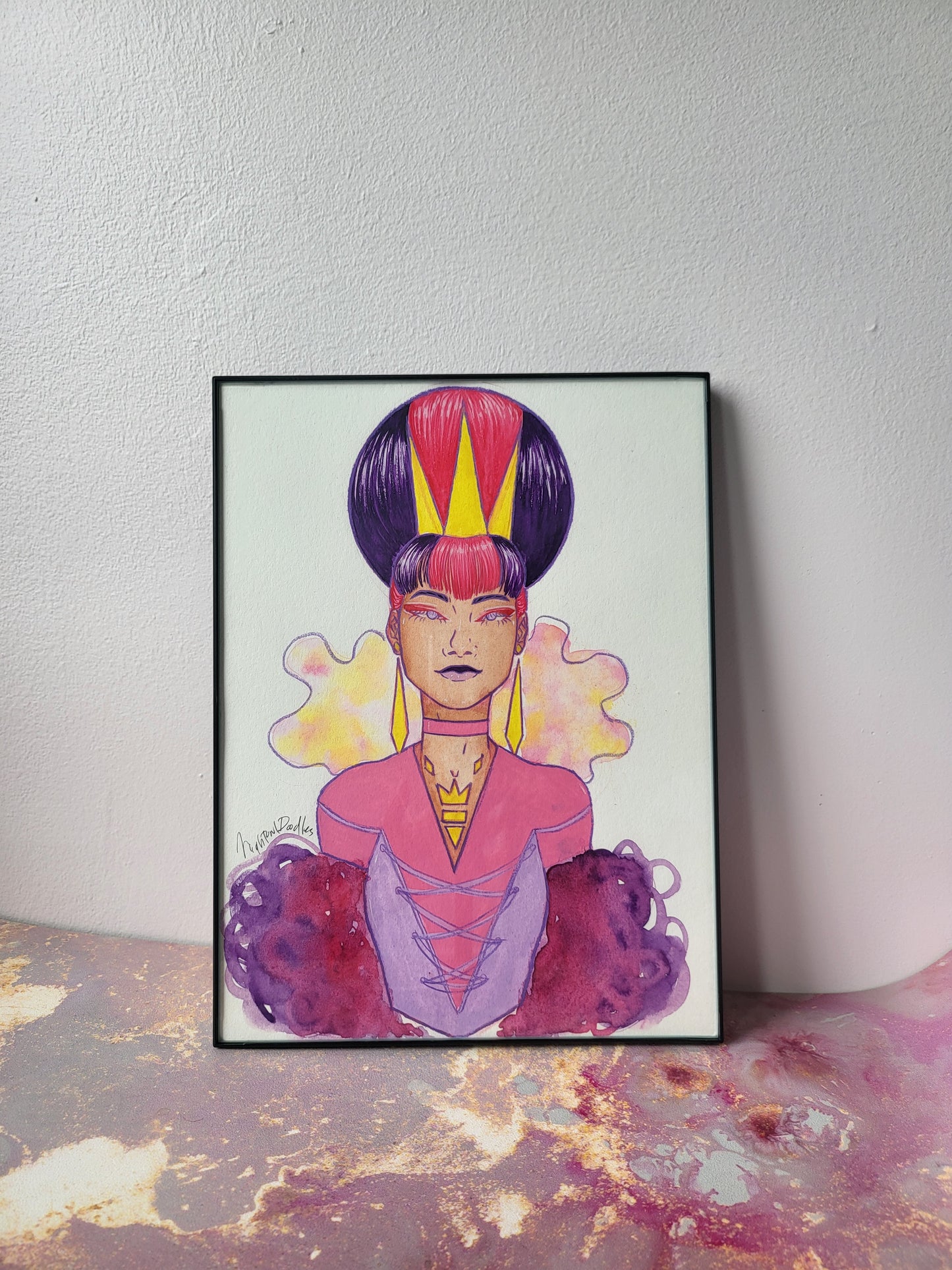 9x12 in. Original Watercolor Painting “Pretty Princess” by Nightowl Doodles, Not a Print, One-of-a-Kind Original Art