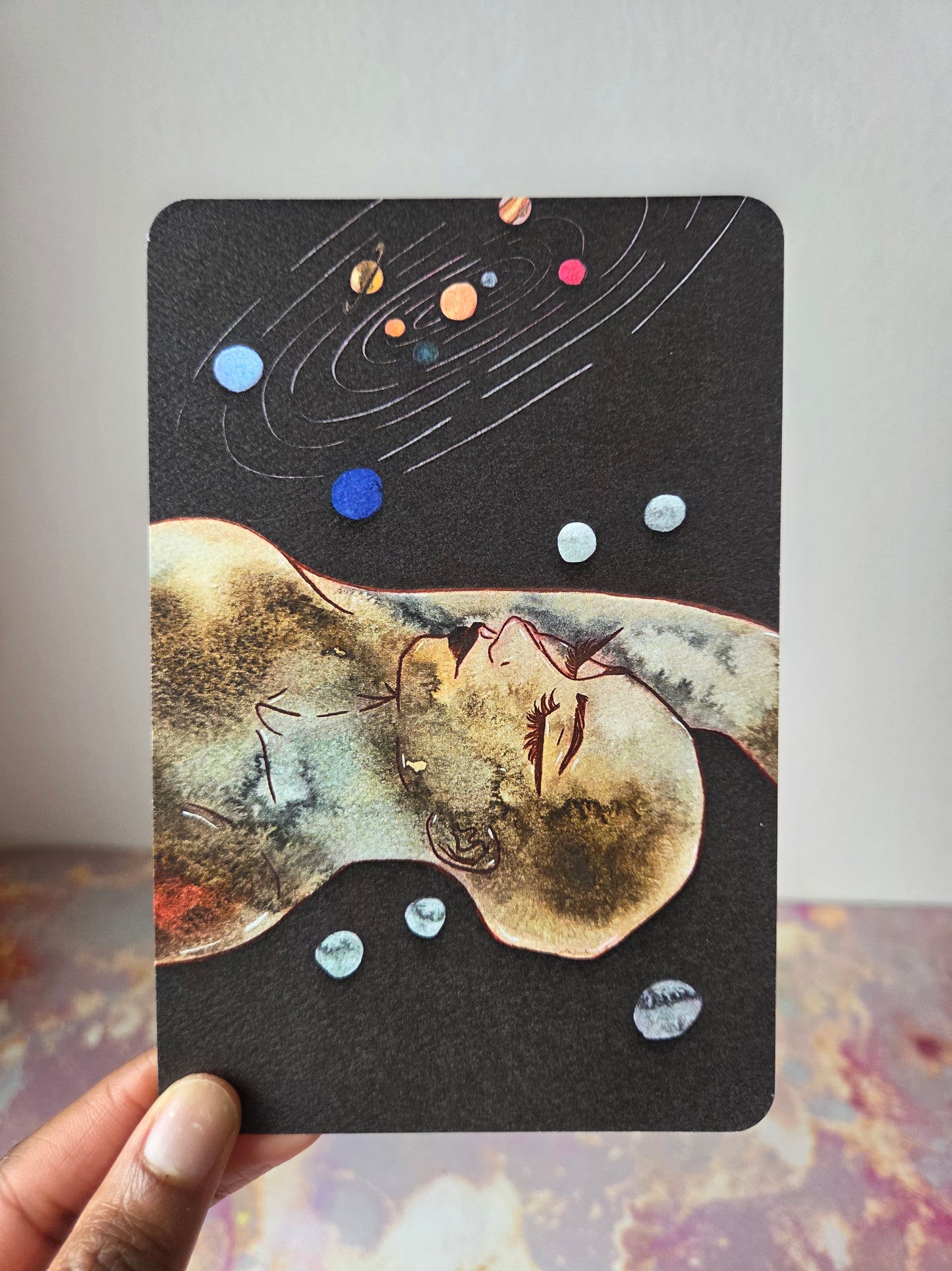 4x6 in. Watercolor Art Print from Original Painting “Pluto” by Nightowl Doodles, Fine Art Print, Mixed Media Painting Print
