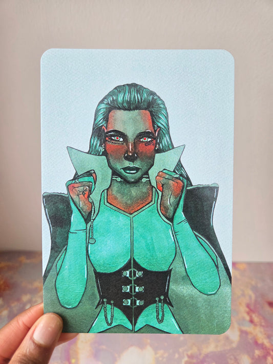 4x6 in. Watercolor Art Print from Original Painting “Protagonist” by Nightowl Doodles, Fine Art Print, Mixed Media Painting Print