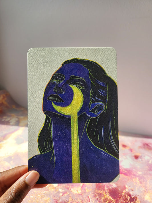 4x6 in. Watercolor Art Print from Original Painting “Dripping Moon” by Nightowl Doodles, Fine Art Print, Mixed Media Painting Print