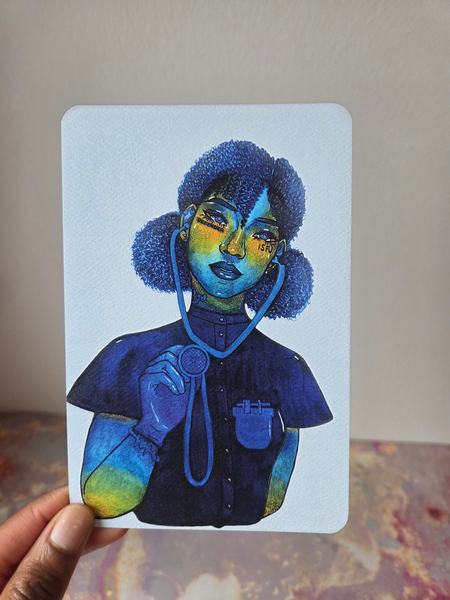 4x6 in. Watercolor Art Print from Original Painting “Defender” by Nightowl Doodles, Fine Art Print, Mixed Media Painting Print