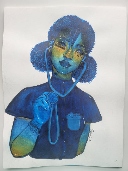 9x12 in. Original Watercolor Painting “Defender” by Nightowl Doodles, Not a Print, One-of-a-Kind Original Art