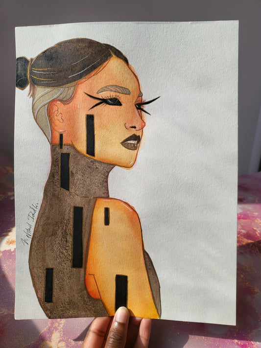 9x12 in. Original Watercolor Painting “Black Eyes” by Nightowl Doodles, Not a Print, One-of-a-Kind Original Art