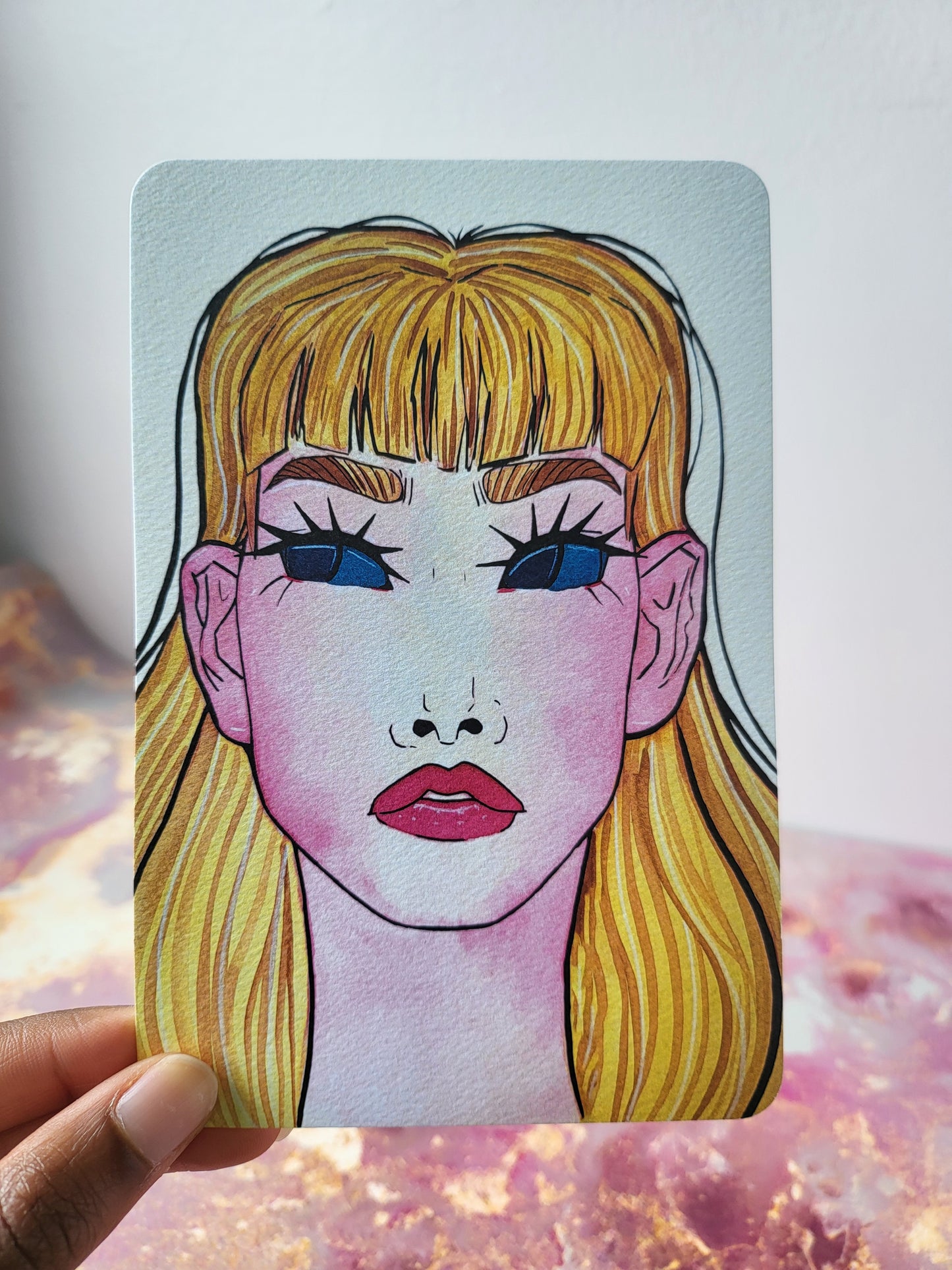 4x6 in. Watercolor Art Print from Original Painting “Blue Eyes” by Nightowl Doodles, Fine Art Print, Mixed Media Painting Print