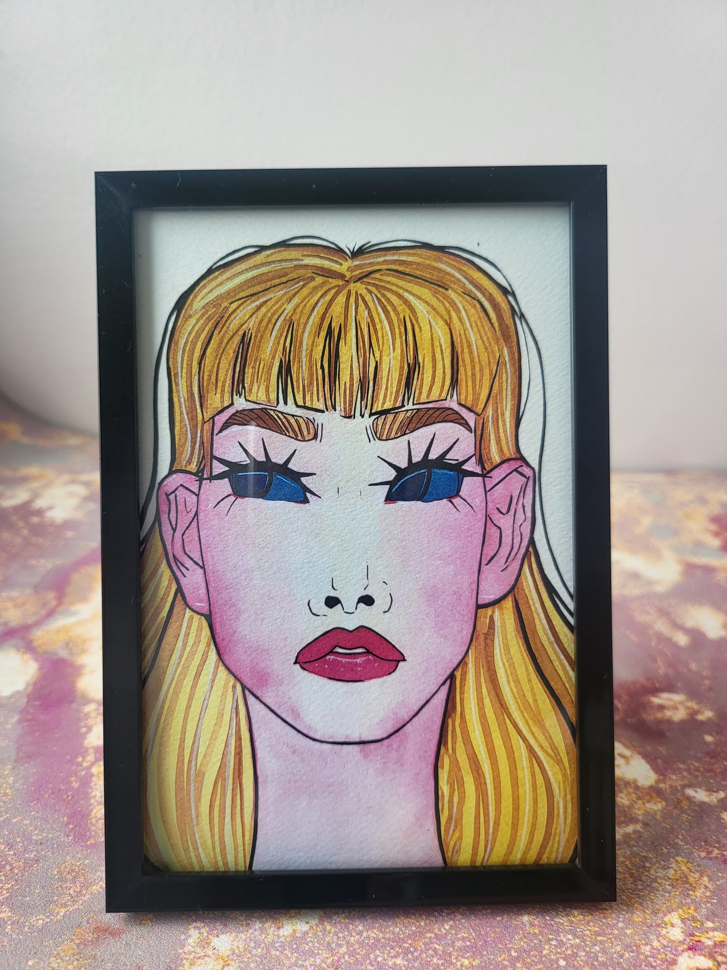 4x6 in. Watercolor Art Print from Original Painting “Blue Eyes” by Nightowl Doodles, Fine Art Print, Mixed Media Painting Print